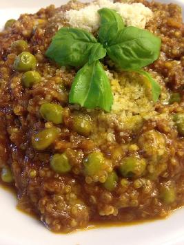 Tomaten-tonijnrisotto van quinoa met doperwtjes